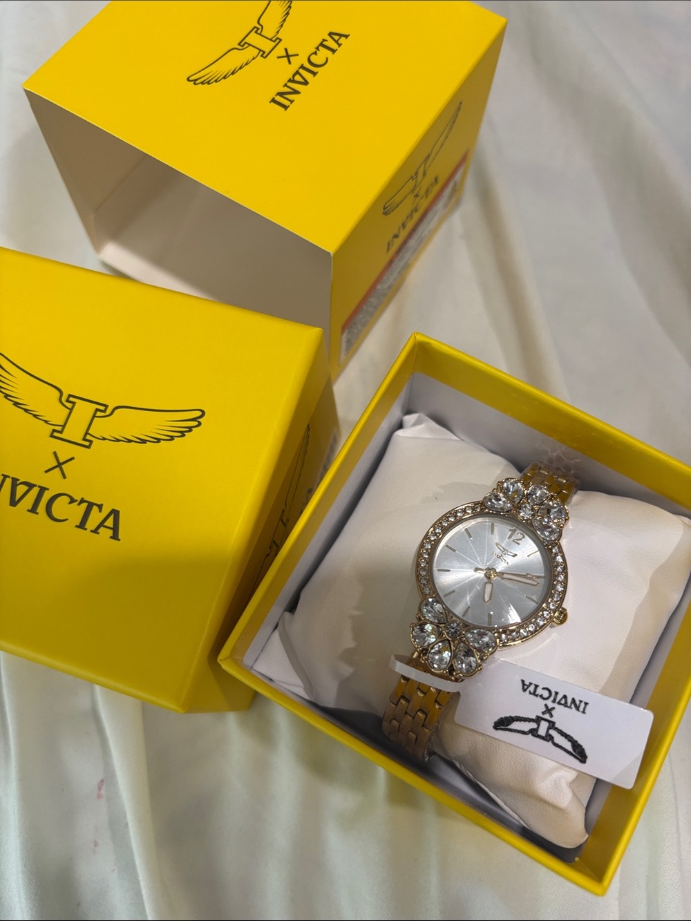 Invicta Gold Tone Crystal Accent Bracelet Watch with Silver Dial